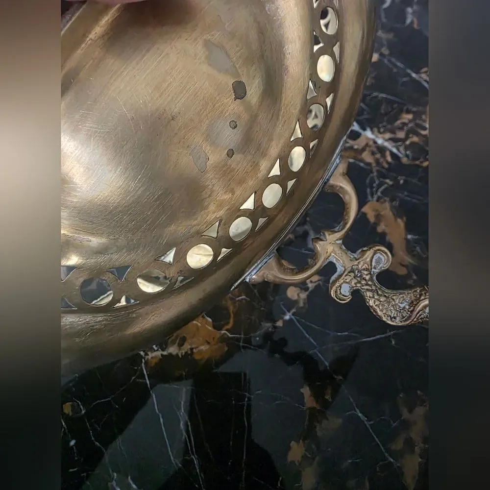 Vintage Brass Fish Pedestal Bowl 7x11.5 Koi